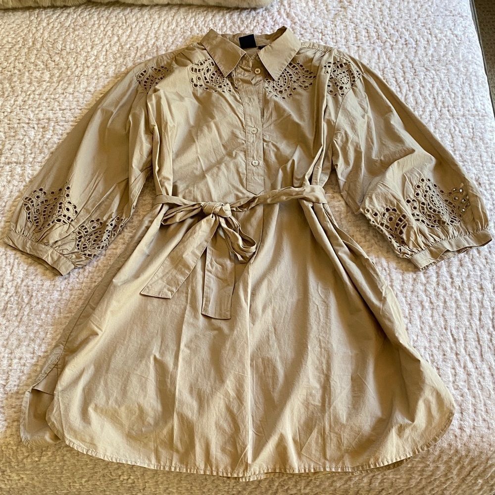 Tan Eyelet Shirt Dress